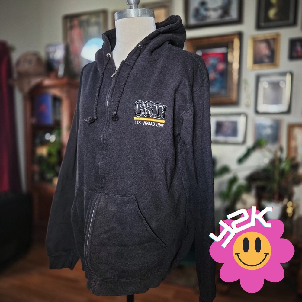 Y2K 2006 CSI Las Vegas Unit Zip Up Hoodie Black Dirtbag Clothing‎ Mens Medium